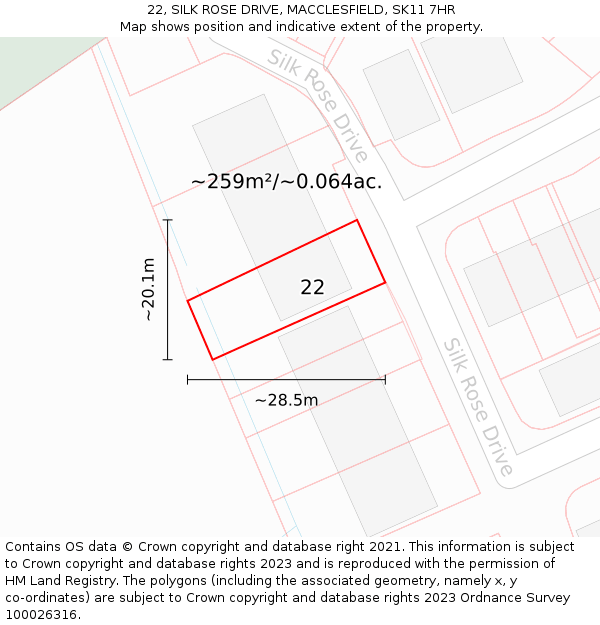 22, SILK ROSE DRIVE, MACCLESFIELD, SK11 7HR: Plot and title map