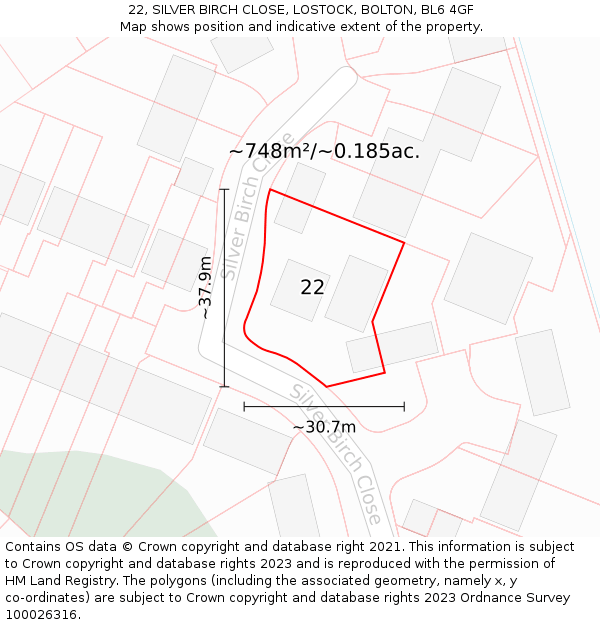 22, SILVER BIRCH CLOSE, LOSTOCK, BOLTON, BL6 4GF: Plot and title map
