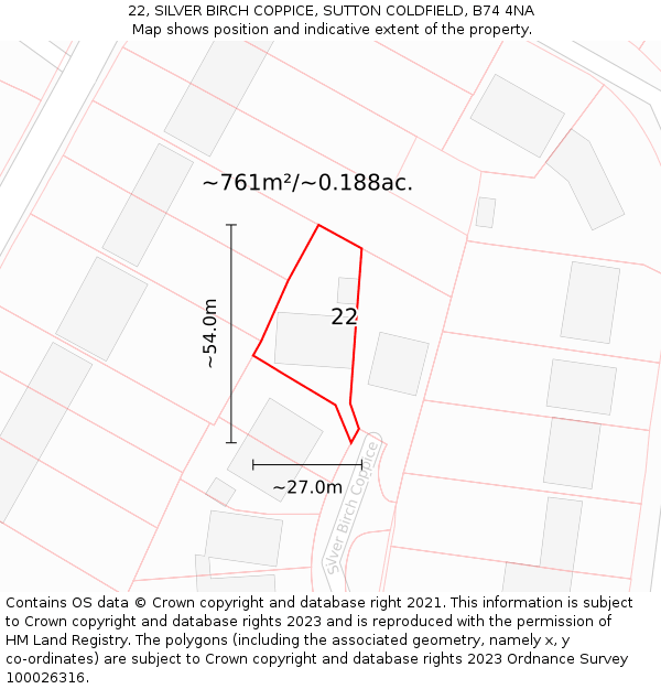 22, SILVER BIRCH COPPICE, SUTTON COLDFIELD, B74 4NA: Plot and title map