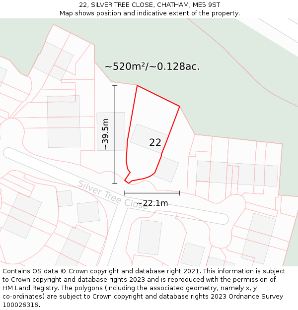 22, SILVER TREE CLOSE, CHATHAM, ME5 9ST: Plot and title map