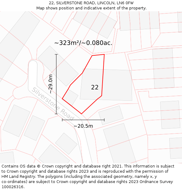 22, SILVERSTONE ROAD, LINCOLN, LN6 0FW: Plot and title map
