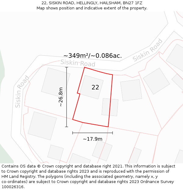 22, SISKIN ROAD, HELLINGLY, HAILSHAM, BN27 1FZ: Plot and title map