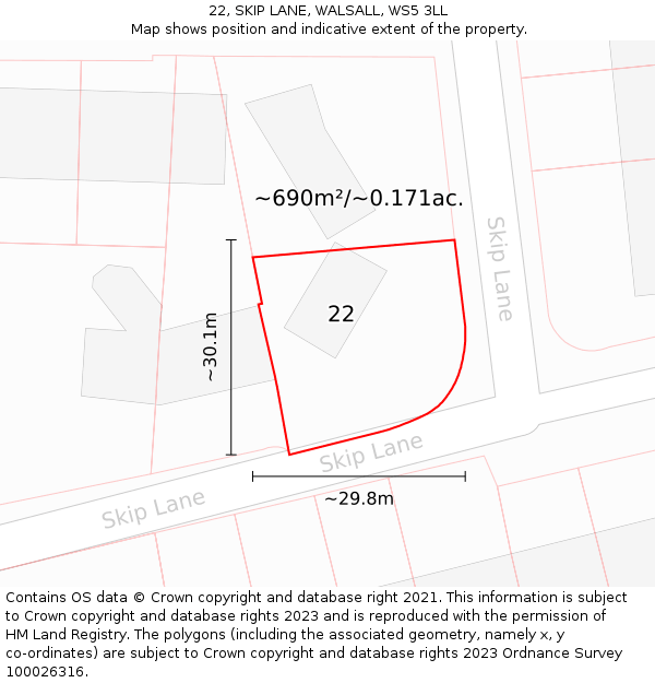 22, SKIP LANE, WALSALL, WS5 3LL: Plot and title map