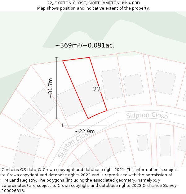 22, SKIPTON CLOSE, NORTHAMPTON, NN4 0RB: Plot and title map