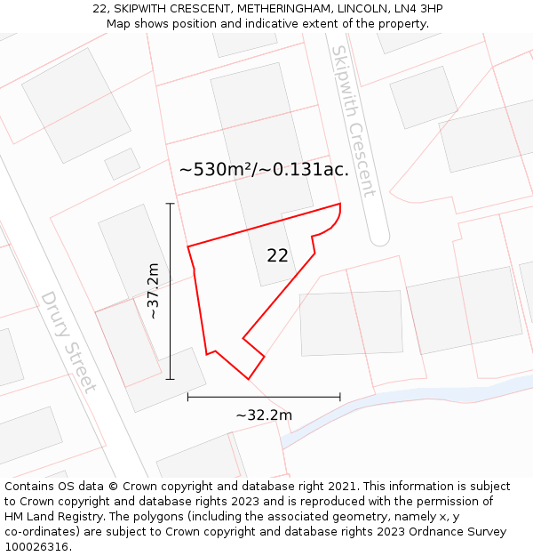 22, SKIPWITH CRESCENT, METHERINGHAM, LINCOLN, LN4 3HP: Plot and title map