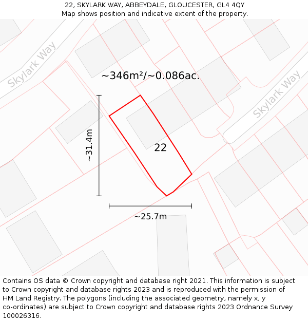 22, SKYLARK WAY, ABBEYDALE, GLOUCESTER, GL4 4QY: Plot and title map