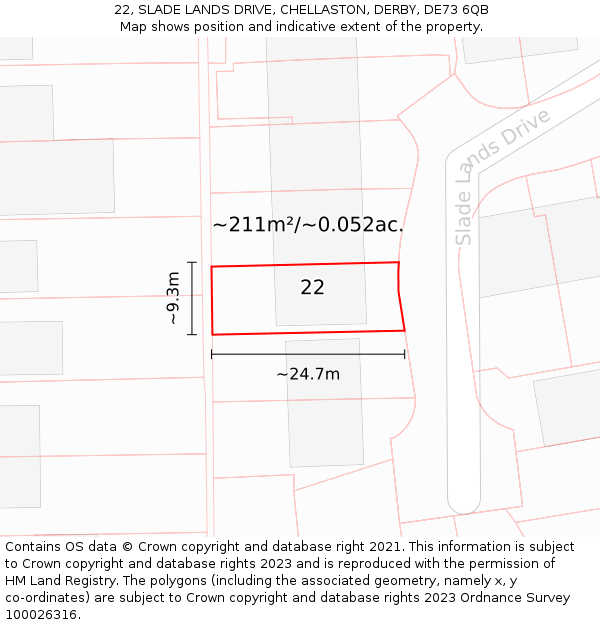 22, SLADE LANDS DRIVE, CHELLASTON, DERBY, DE73 6QB: Plot and title map