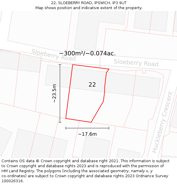 22, SLOEBERRY ROAD, IPSWICH, IP3 9UT: Plot and title map