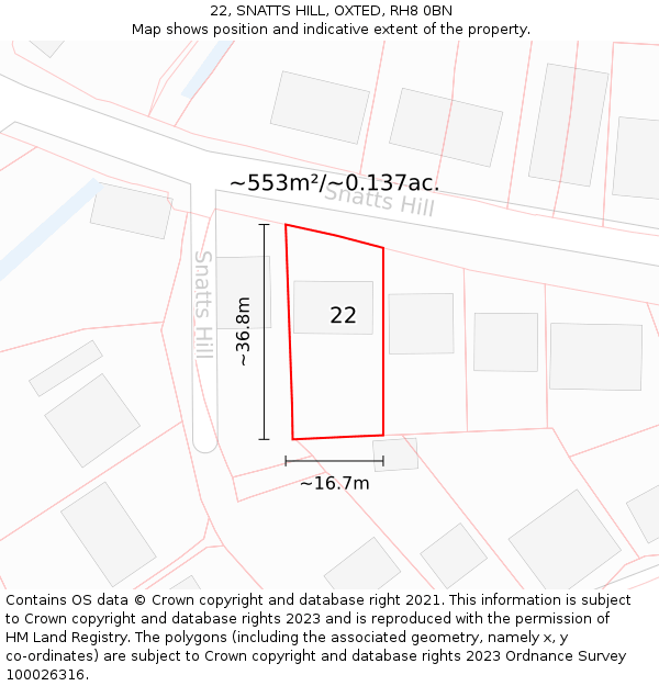 22, SNATTS HILL, OXTED, RH8 0BN: Plot and title map