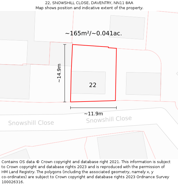 22, SNOWSHILL CLOSE, DAVENTRY, NN11 8AA: Plot and title map