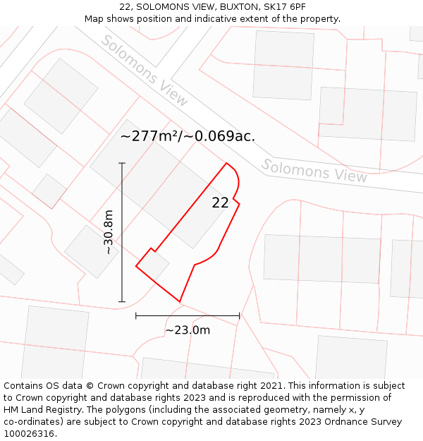 22, SOLOMONS VIEW, BUXTON, SK17 6PF: Plot and title map