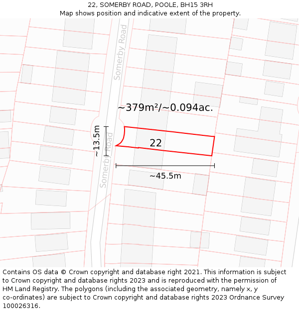 22, SOMERBY ROAD, POOLE, BH15 3RH: Plot and title map
