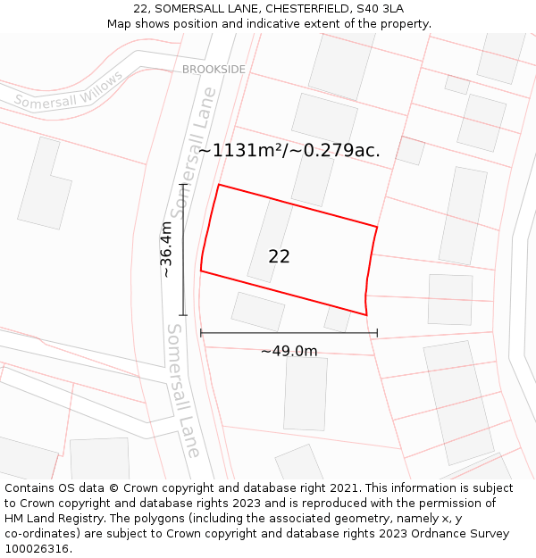 22, SOMERSALL LANE, CHESTERFIELD, S40 3LA: Plot and title map