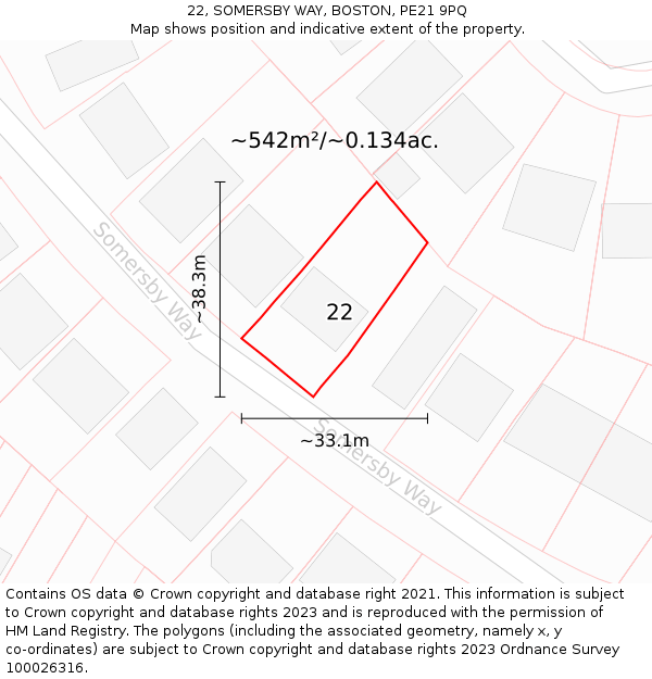 22, SOMERSBY WAY, BOSTON, PE21 9PQ: Plot and title map