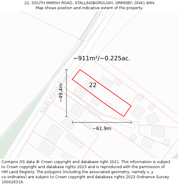 22, SOUTH MARSH ROAD, STALLINGBOROUGH, GRIMSBY, DN41 8AN: Plot and title map