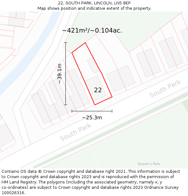 22, SOUTH PARK, LINCOLN, LN5 8EP: Plot and title map