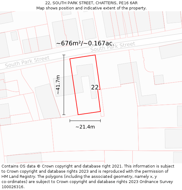 22, SOUTH PARK STREET, CHATTERIS, PE16 6AR: Plot and title map