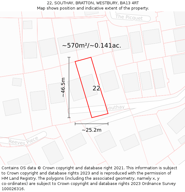 22, SOUTHAY, BRATTON, WESTBURY, BA13 4RT: Plot and title map
