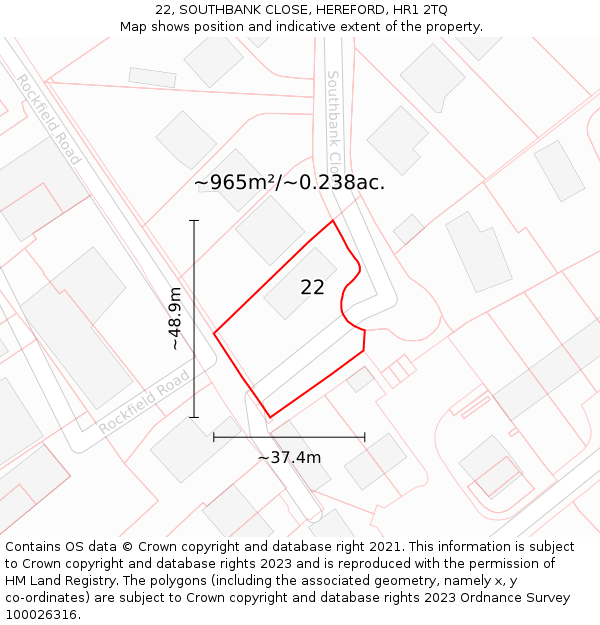 22, SOUTHBANK CLOSE, HEREFORD, HR1 2TQ: Plot and title map