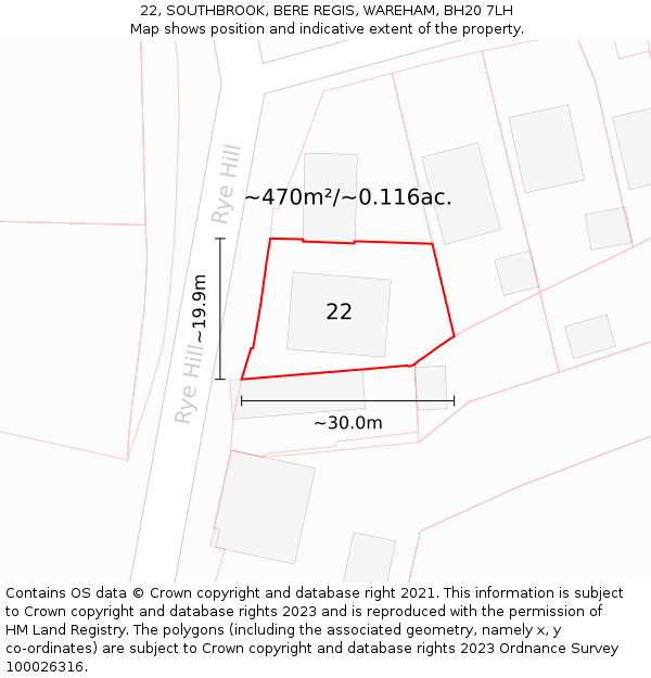 22, SOUTHBROOK, BERE REGIS, WAREHAM, BH20 7LH: Plot and title map
