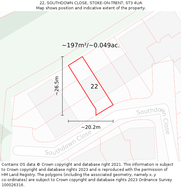 22, SOUTHDOWN CLOSE, STOKE-ON-TRENT, ST3 4UA: Plot and title map