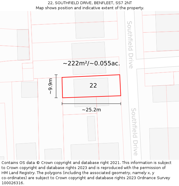 22, SOUTHFIELD DRIVE, BENFLEET, SS7 2NT: Plot and title map