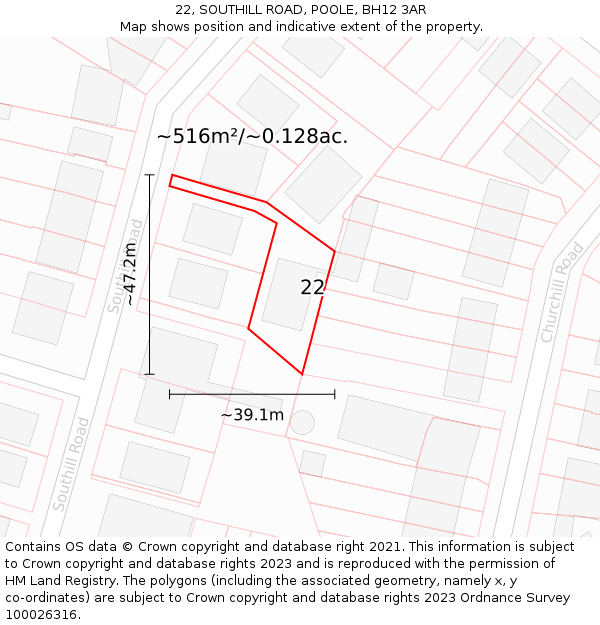 22, SOUTHILL ROAD, POOLE, BH12 3AR: Plot and title map