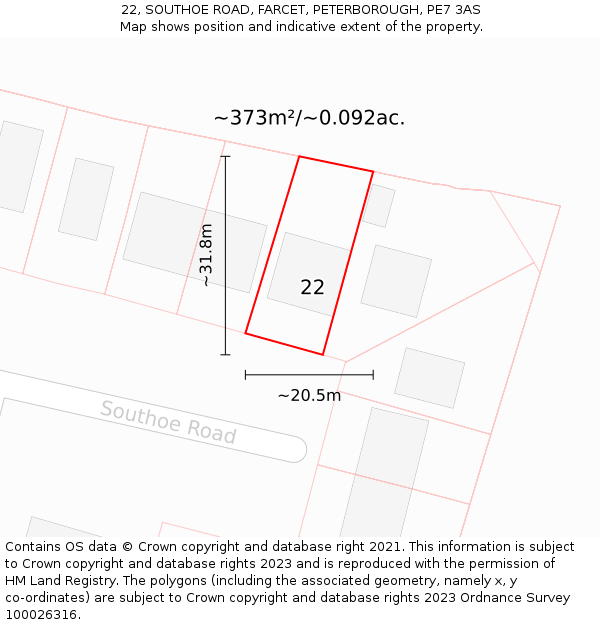 22, SOUTHOE ROAD, FARCET, PETERBOROUGH, PE7 3AS: Plot and title map