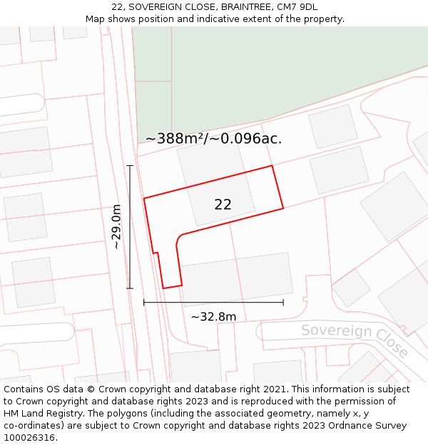 22, SOVEREIGN CLOSE, BRAINTREE, CM7 9DL: Plot and title map