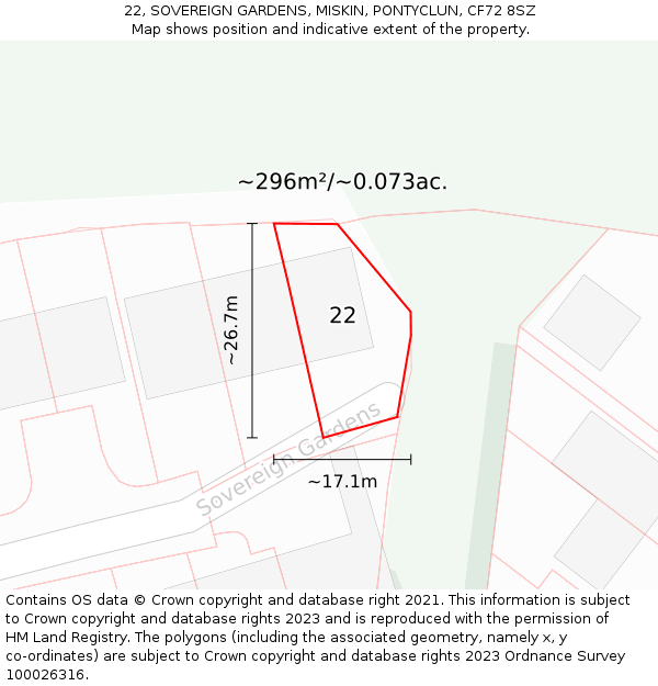 22, SOVEREIGN GARDENS, MISKIN, PONTYCLUN, CF72 8SZ: Plot and title map