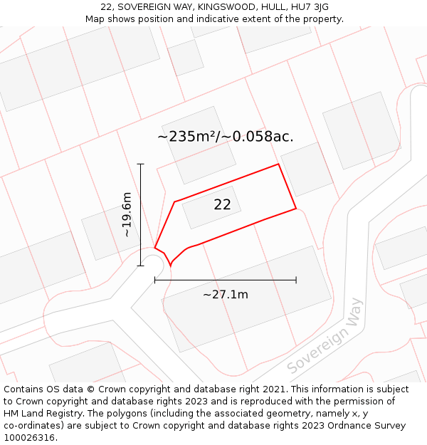22, SOVEREIGN WAY, KINGSWOOD, HULL, HU7 3JG: Plot and title map
