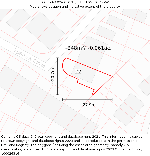 22, SPARROW CLOSE, ILKESTON, DE7 4PW: Plot and title map