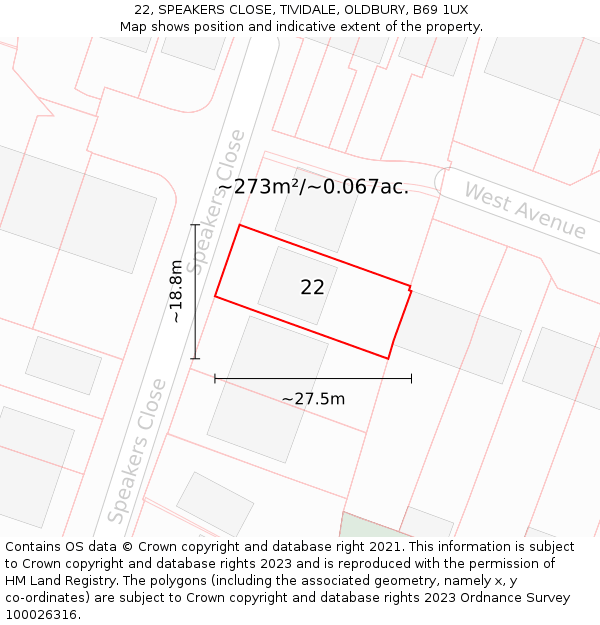 22, SPEAKERS CLOSE, TIVIDALE, OLDBURY, B69 1UX: Plot and title map