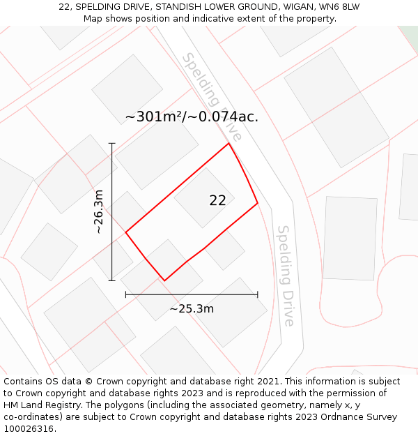 22, SPELDING DRIVE, STANDISH LOWER GROUND, WIGAN, WN6 8LW: Plot and title map