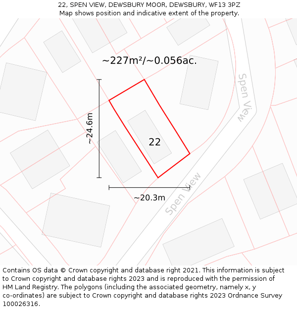 22, SPEN VIEW, DEWSBURY MOOR, DEWSBURY, WF13 3PZ: Plot and title map