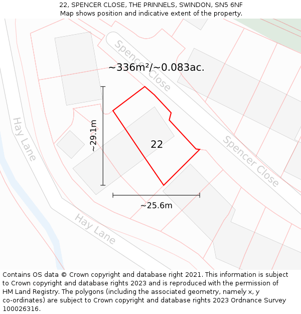 22, SPENCER CLOSE, THE PRINNELS, SWINDON, SN5 6NF: Plot and title map