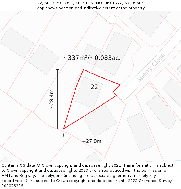 22, SPERRY CLOSE, SELSTON, NOTTINGHAM, NG16 6BS: Plot and title map