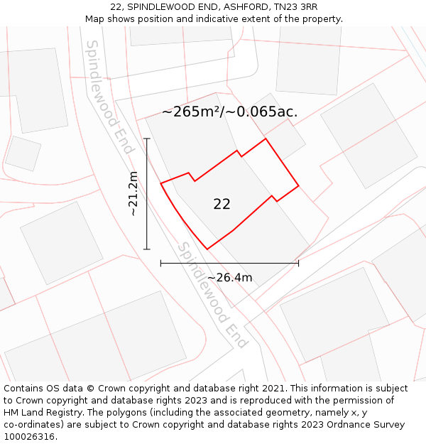 22, SPINDLEWOOD END, ASHFORD, TN23 3RR: Plot and title map