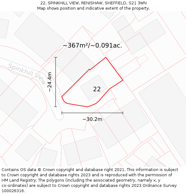 22, SPINKHILL VIEW, RENISHAW, SHEFFIELD, S21 3WN: Plot and title map