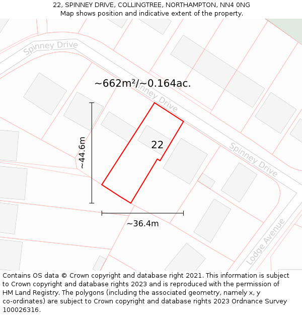 22, SPINNEY DRIVE, COLLINGTREE, NORTHAMPTON, NN4 0NG: Plot and title map
