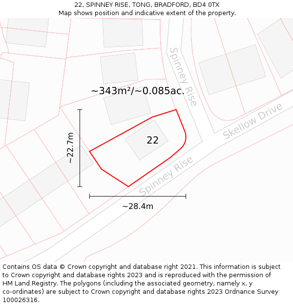 22, SPINNEY RISE, TONG, BRADFORD, BD4 0TX: Plot and title map
