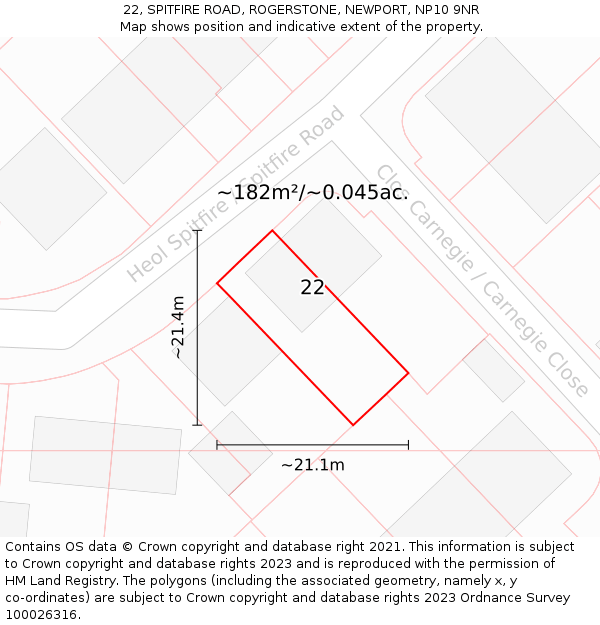 22, SPITFIRE ROAD, ROGERSTONE, NEWPORT, NP10 9NR: Plot and title map