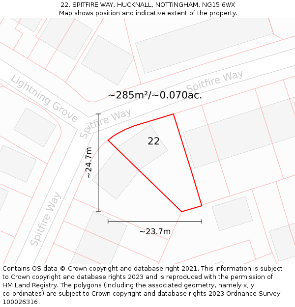 22, SPITFIRE WAY, HUCKNALL, NOTTINGHAM, NG15 6WX: Plot and title map