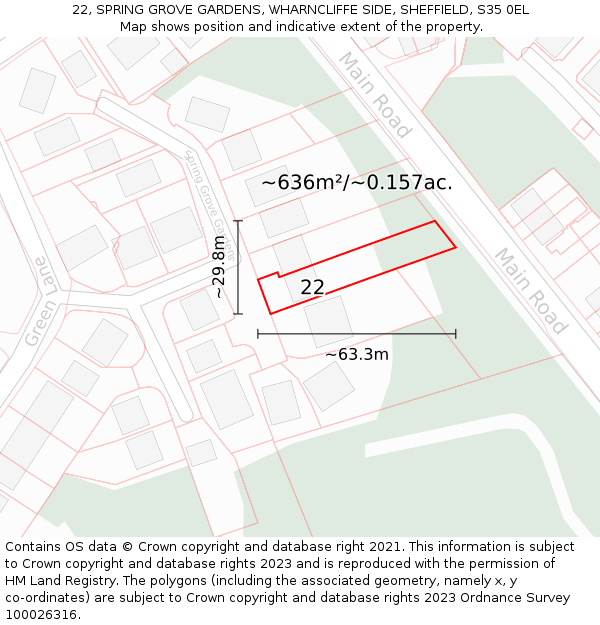 22, SPRING GROVE GARDENS, WHARNCLIFFE SIDE, SHEFFIELD, S35 0EL: Plot and title map