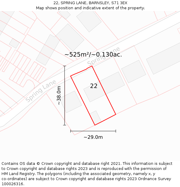 22, SPRING LANE, BARNSLEY, S71 3EX: Plot and title map