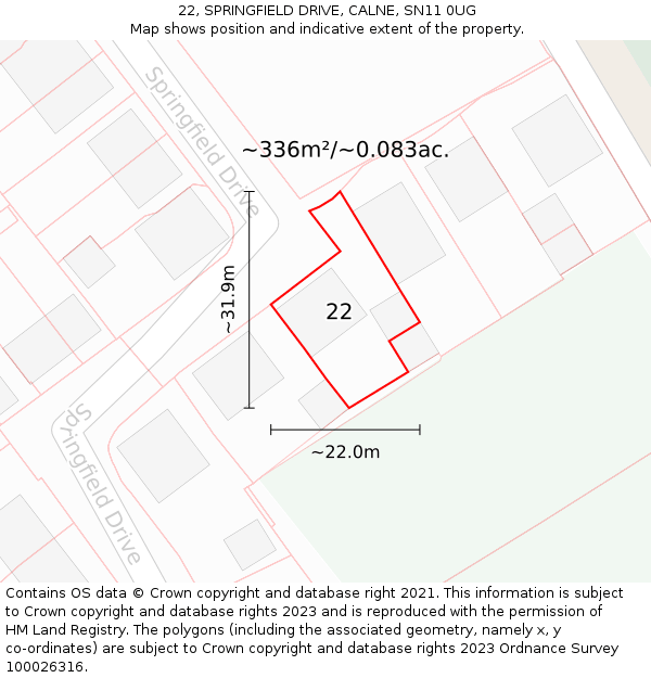 22, SPRINGFIELD DRIVE, CALNE, SN11 0UG: Plot and title map