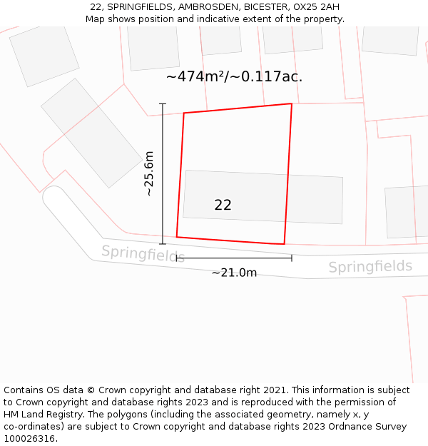 22, SPRINGFIELDS, AMBROSDEN, BICESTER, OX25 2AH: Plot and title map
