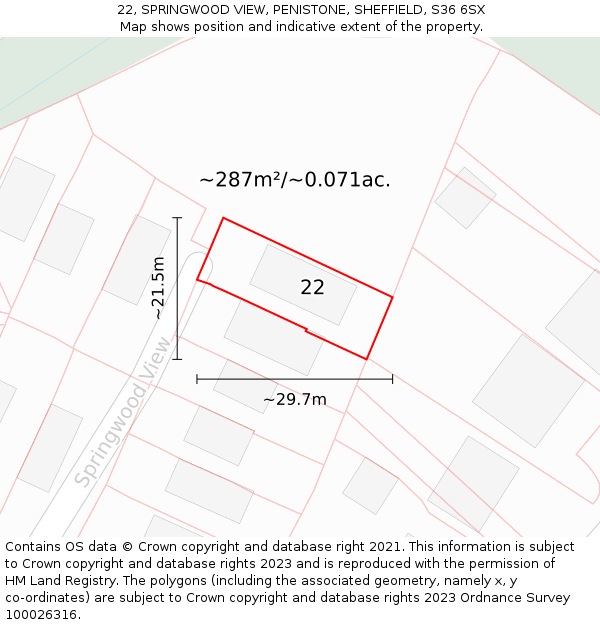 22, SPRINGWOOD VIEW, PENISTONE, SHEFFIELD, S36 6SX: Plot and title map