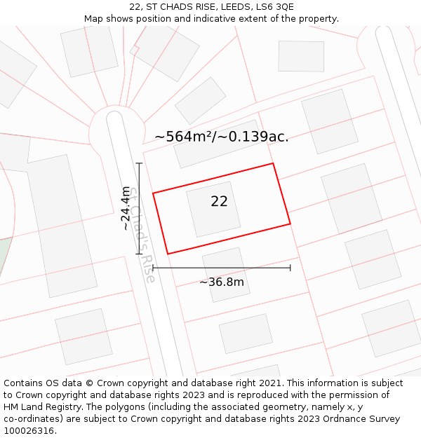 22, ST CHADS RISE, LEEDS, LS6 3QE: Plot and title map