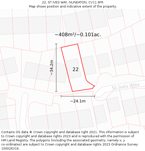 22, ST IVES WAY, NUNEATON, CV11 6FR: Plot and title map